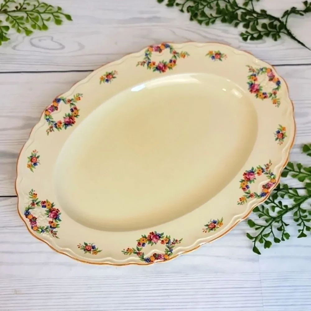 Vintage Crown Ducal 14" Oval Serving Platter By Old Hall Ivory Ware England